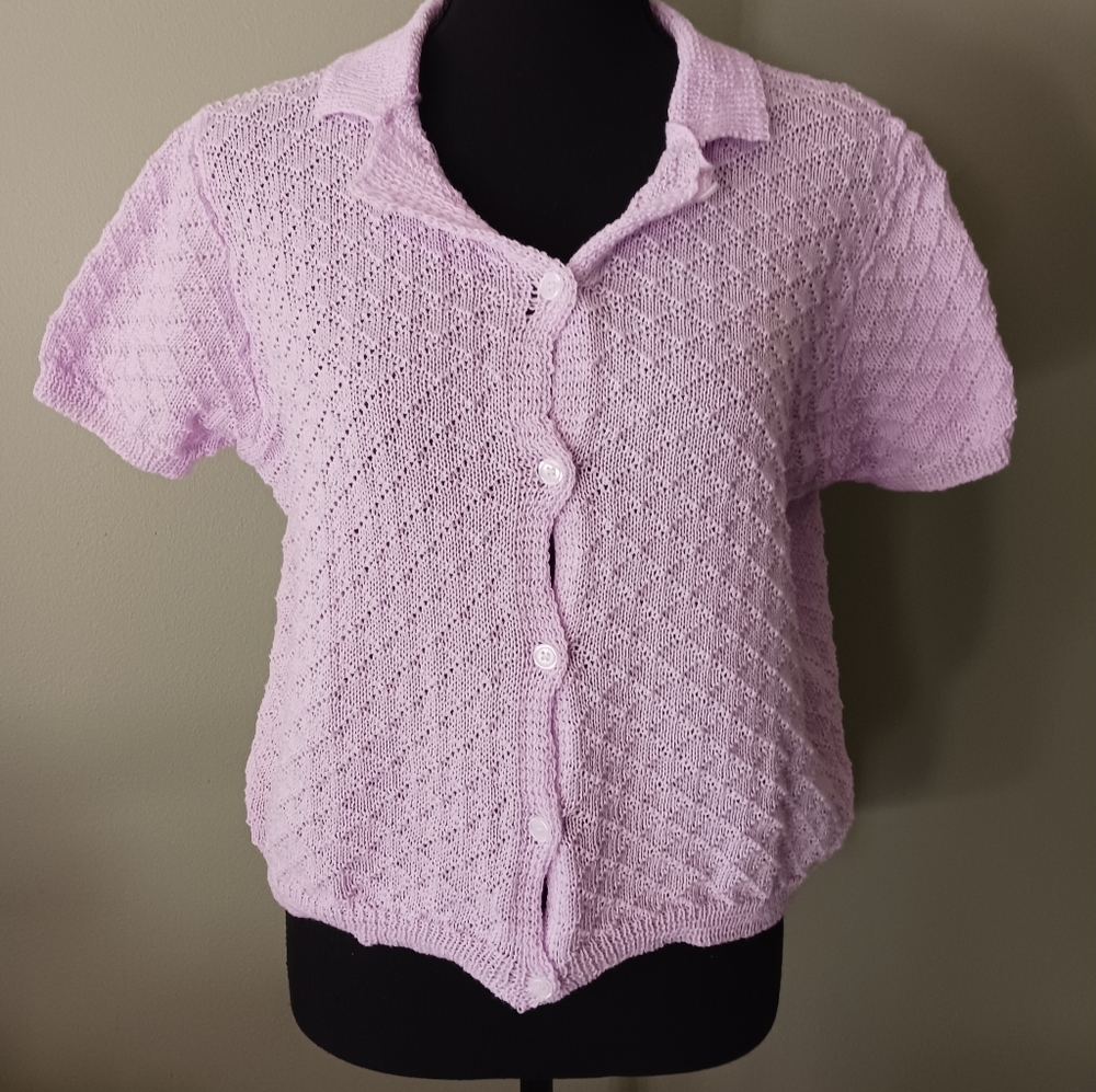 Lavender Lightweight Cardigan with Short Sleeves - Picture 3 of 9